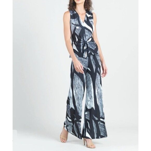 Anthropologie Clara Sun Woo M Medium Blue Ivory Jumpsuit Wide Leg Washable - Picture 1 of 11